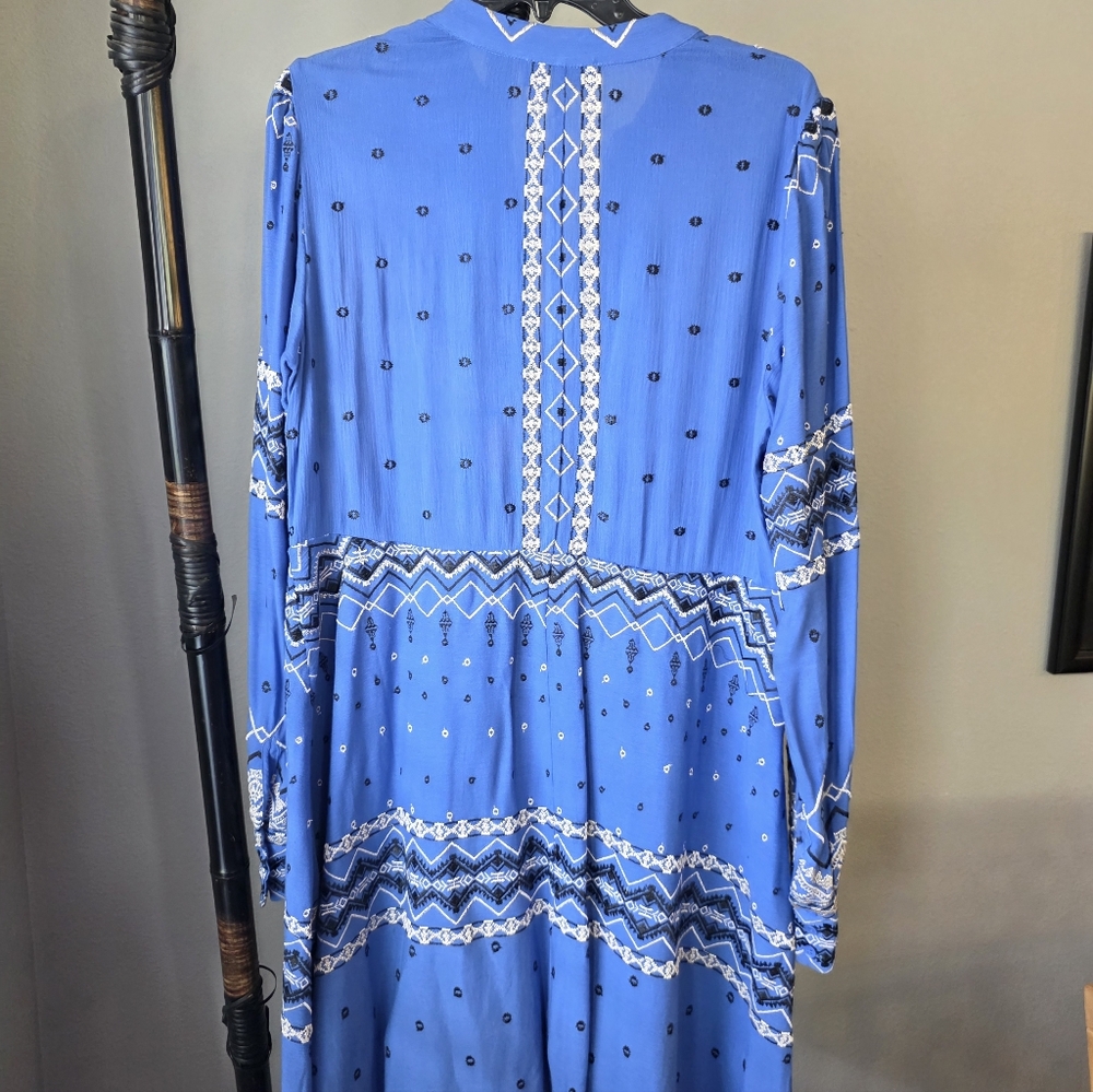 Hale Bob Blue Geometric Long Sleeve Dress - Picture 2 of 13